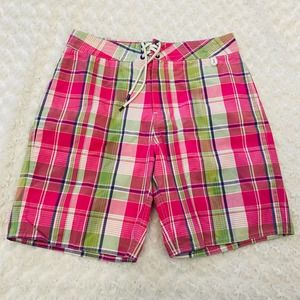 Polo Ralph Lauren Mens Plaid Pink Beach Swim Board Shorts Bathing Suit Trunks